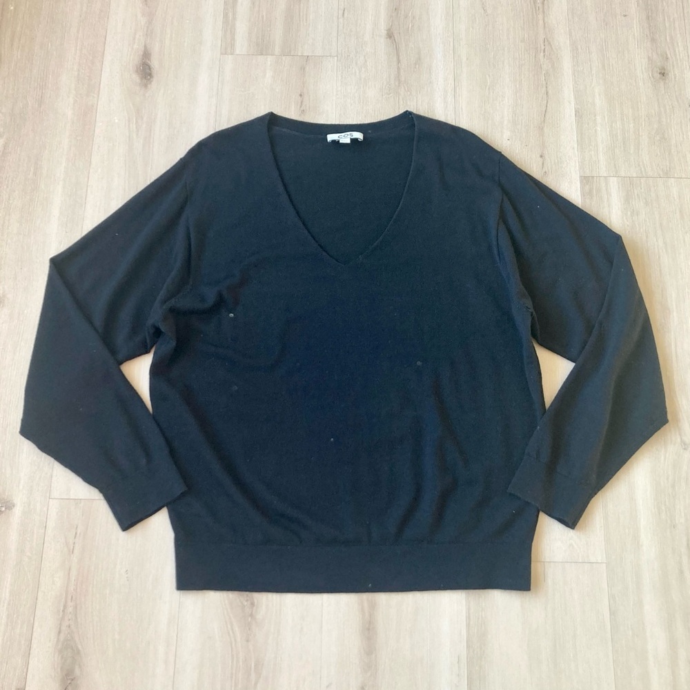 COS Men's Wool V Neck Pullover Sweater Black size M